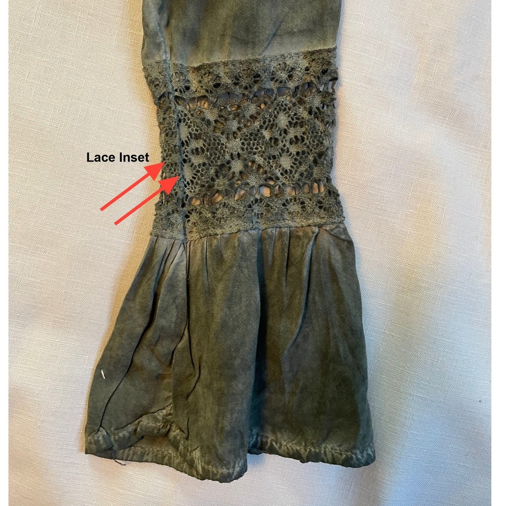 Cato Olive Green Boho Pintuck Lace Bell Sleeve Blouse Lg Peasant Cottagecore - Picture 5 of 12